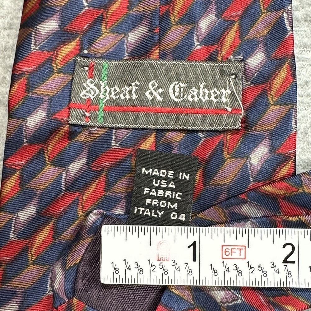 Vintage Sheaf & Caber 100% Silk Men's Tie Red Blue Made in USA w/ Italian Fabric - Picture 3 of 6